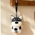 Cute black white shiba inu plush doll keychain soccer ball design bag charm car hanging decor - Football Husky / 17cm