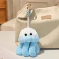 Cute plush jellyfish keychain blue bag charm fluffy toy pendant for school backpack keys - Sky Blue