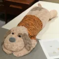 Cute long dog plush pillow toy with cute tiger stripe clothes for sleeping and bedroom decor - 95cm / 1.2kg / Rose Fleece Light Brown