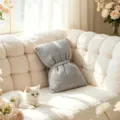 Grey knit bow pillow for sofa, cute plush cushion and soft backrest for cozy home decoration. - Bow / 40x50cm / Gray