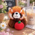 Cute red panda plush toy holding a small red apple, soft stuffed animal for gifts and decor. - 15cm / Raccoon