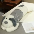 Cute plush dog body pillow with black and white striped shirt, soft sleeping hugging cushion. - 95cm / 1.2kg / Faux Rabbit Fur Brushed Pattern Off-white (Black and White Stripes)