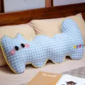 Cute blue plaid cat long pillow body cushion for side sleeping and sofa comfort use. - Blue Cute Style