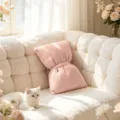 Pink knitted bow pillow, soft plush sofa cushion for cute home decor and cozy room decor. - Bow / 40x50cm / Pink