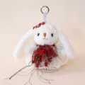Sweet Lolita style white rabbit plush keychain with floral dress and decoration for bags. - Firefly Rabbit - Red