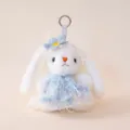 Lolita Style Cute White Rabbit Plush Toy Pendant Floral Dress Bag Keychain Decoration - Firefly Rabbit - Blue