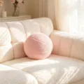Pink round knitted throw pillow for sofa, cozy aesthetic cute ball cushion for living room decor - Sphere / 20cm / Pink