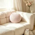 Pink round knit throw pillow, cozy plush ball cushion for living room sofa, soft cute home decor items. - Sphere / 20cm / Beige