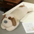 Cute dressed dog plush long body pillow soft sleeping bolster for bedroom sofa gift - Faux Rabbit Fur Off-White (Brown Stripes)