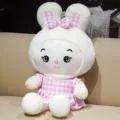Simpatico peluche coniglio bianco con vestito a quadri rosa morbida bambola regalo compleanno ragazza - 60CM / Rosa