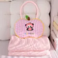 Cojin de felpa de panda de manzana a cuadros rosa y manta de aire acondicionado set - Pequeño Almohada Edredón (42x35cm / Edredón 1x1.5m) / Panda melocotón