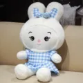Simpatico coniglio peluche bambola con vestito a quadri blu, morbido regalo peluche bambina. - 60CM / Blu