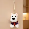Grazioso ciondolo in peluche West Highland White Terrier, simpatico portachiavi per auto. - Stile Maglia Viola e Rossa 15cm