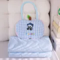 Lindo cojín de peluche a cuadros de panda en forma de manzana y juego de manta. - Pequeño Almohada Edredón (42x35cm / Edredón 1x1.5m) / Panda arándano