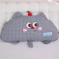 Black and white gingham plush cartoon bedside cushion, soft backrest pillow for lazy sofa reading. - Small: 80cm / Black