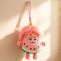 Cute watermelon plush toy keychain, funny cartoon doll pendant with pink hair for bags cars. - Watermelon Style 20cm