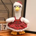 Grazioso giocattolo di anatra di peluche con occhiali e abito a quadri, bambola carina. - Stile seduto con occhiali - Gonna a quadri