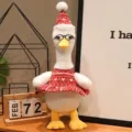 Peluche papera con occhiali e maglione di Natale, giocattolo decorativo festivo con gambe lunghe. - Stile in piedi con occhiali - Gonna a strisce rosse