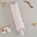 Pink striped long cat sleeping pillow, cute side sleeper body pillow and bed cushion gift. - 90cm / Pink