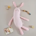 Pink striped rabbit long bolster pillow, cute plush toy for side sleeping and bed comfort. - 100cm / Pink