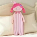 Cute cartoon girl plush body pillow, pink striped soft hugging pillow for comfortable sleep. - Pink / 65cm / 0.3kg
