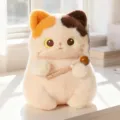Cute calico cat plush toy with wooden fish mallet pendant mini cute doll keychain - 13cm Praying Muyu Cat Ornament - Calico (Sound Enabled)