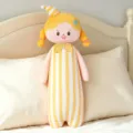 Cute cartoon girl plush long body pillow, yellow and white striped sleeping hug cushion soft toy - Light Yellow / 65cm / 0.3kg