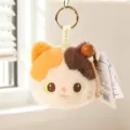 Cute plush cat keychain with wooden fish toy, fluffy cartoon animal bag pendant accessory. - 10cm Keychain Style - Calico Cat