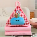 Ensemble coussin couverture fruit triangle mignon avec plaid rose en peluche pour sieste bureau. - Ensemble Oreiller et Couverture / Grille Rouge