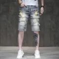 Men's Fashion Distressed Light Wash Denim Shorts Summer Retro Casual Five-Point Jeans - 28 / Nostalgic Color