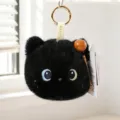 Cute cat plush toy keychain with wooden fish charm, mini stuffed animal bag pendant for keys. - 10cm Keychain Style - Black Cat