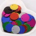 Colorful 15mm round sequins detail shot, laser metallic craft supplies for DIY clothing decoration. - Multicolor
