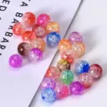Perles de verre craquelées colorées DIY bracelet collier faits à la main accessoires - 30 perles / Multicolore