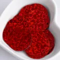 Red holographic round sequins detail shot, 25mm DIY garment accessory craft trim. - Laser Red