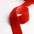 Rotes Samtband mit Goldglitter für Weihnachtsgeschenkverpackung und DIY-Haarschleifen. - Einfarbig Goldsamtsamt / 38mm Breite 2m Packung / Rot