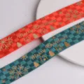 Cinta de navidad terciopelo estampado oro cuadros grosgrain DIY regalo paquete lazo - Cinta de Letras / 25mm de Ancho Paquete de 2m / Verde Oscuro