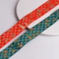 Cinta de grogrén estampada en oro de Navidad rojo verde regalo DIY lazo pelo accesorio - Cinta de Alce / 25mm de Ancho Paquete de 2m / Rojo