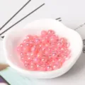 Pink iridescent loose beads for DIY jewelry making, handmade bracelet necklace weaving accessories. - 6mm (50 Pieces) / Pink