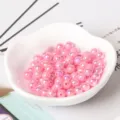 Pink iridescent round loose beads for DIY handmade jewelry, bracelets, and necklaces making. - 6mm (50 Pieces) / Deep Pink