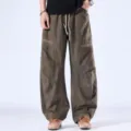 Ανδρικό casual φαρδύ ίσιο παντελόνι άνοιξη λεπτό baggy πράσινο ελαστική μέση streetwear μόδας - M / Πράσινο