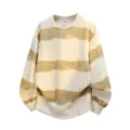 Herren schwere Farbblock Freizeit Sweatshirt Rundhalsausschnitt oversize Retro gestreift - L / Oberteile / Aprikose