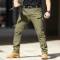 Men's tactical cargo pants military army green outdoor hiking work trousers multi-pocket - Green