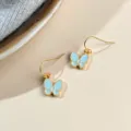 Sweet light blue enamel butterfly drop earrings, delicate gold-tone metal fishhook design for women. - Sweet Butterfly Hook Style (5699)