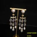 Pendientes colgantes vintage de perlas de cristal múltiples joyas doradas elegantes mujer - Pendientes de botón / Pendientes de Oro Envejecido