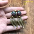 Pendientes colgantes de estilo retro vintage con cuentas de piedra colorida joyería moda. - Pendientes de Botón Rubí Zoisita (FM1373) / Rubí Zoisita