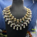 Detailed shot of vintage gold multi-layer crystal pearl tassel necklace for elegant women. - Bright Gold Necklace