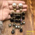 Pendientes de borla de cuentas de perlas de cristal estilo retro vintage, diseño de lujo. - Pendientes de botón / FM1348 Pendientes de botón