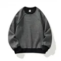 Herren dunkelgrauer Waffelstrick Pullover Rundhalsausschnitt, casual Herbst Winter Top. - L / Schwarz