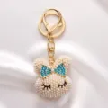 Parel strass konijn hoofd sleutelhanger schattige metalen tas charme hanger voor vrouwen meisjes - Blauw