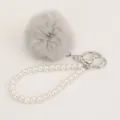 Leuke rex konijnenbont bal parel armband sleutelhanger voor tassen en auto's pluche hanger. - Grijze pompon-parelsleutelhanger
